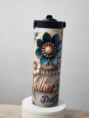 Black-Handled Pink Floral Insulated Water Bottle